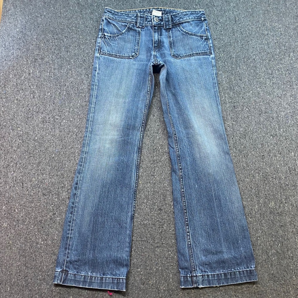 Banana Republic Rigger Jeans Sz 6 Womens Blue Y2K Patch Pocket Wide Leg Flare